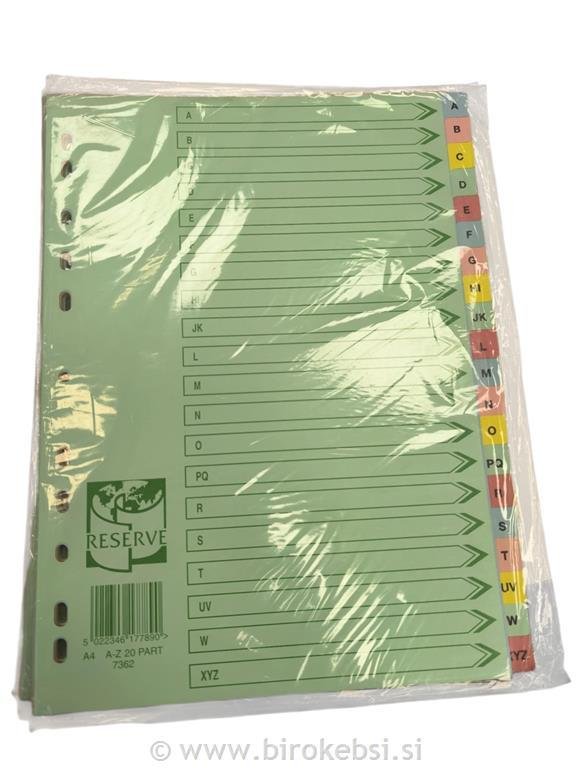 PREGRADNI KARTON A4 barvni 20-DELNI A-Z