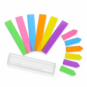 Colourful translucent indexing flags on a white background
